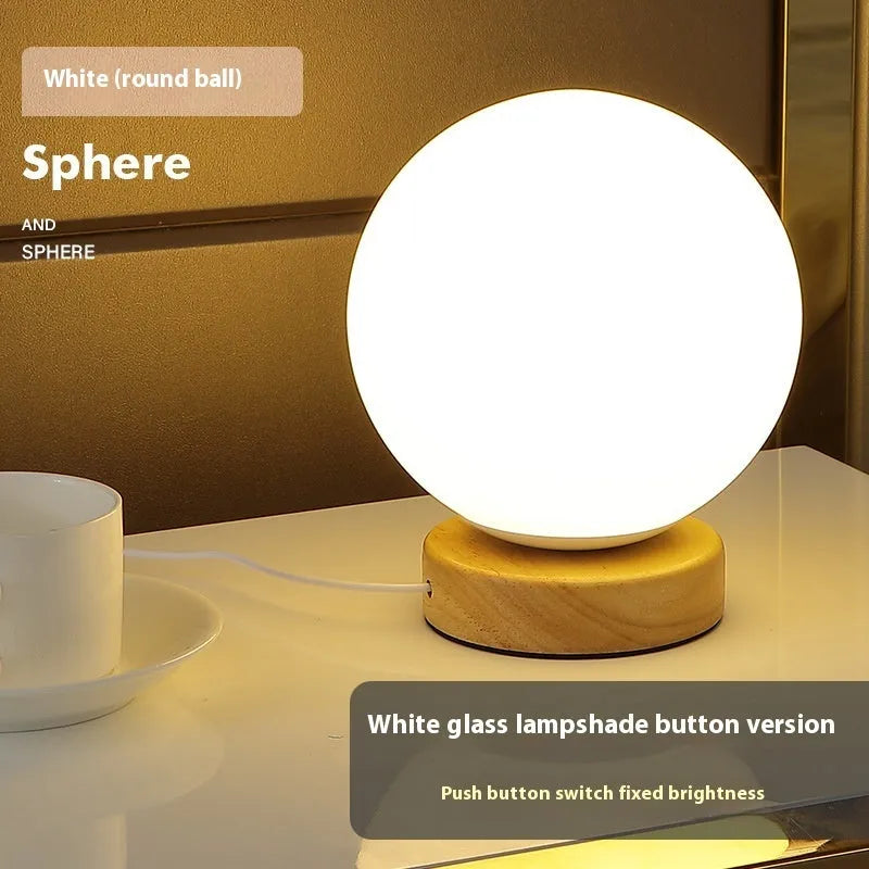 Nordic solid wood USB table lamp with flower shape and touch dimming controls
