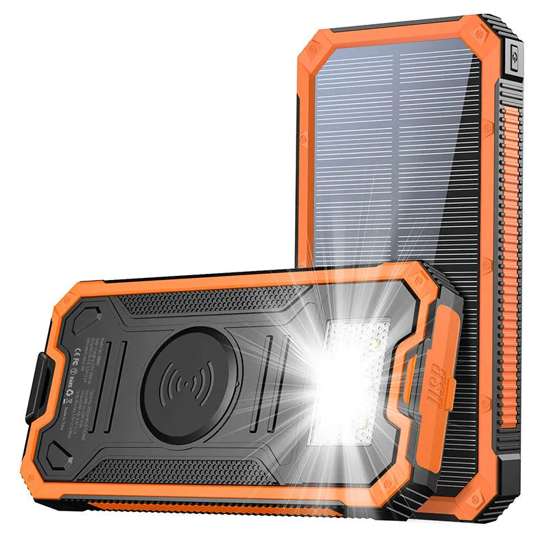 Outdoor solar charging unit 20000mAh wireless charger in orange plastic shell