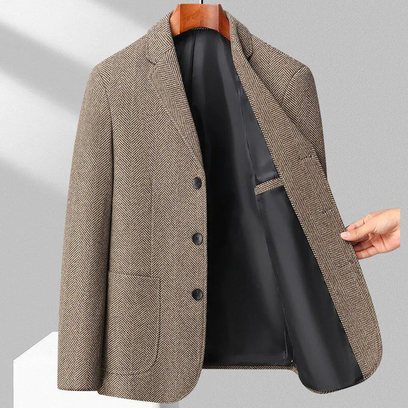 Men's loose fit polyester woolen coat in solid colours for spring and autumn casual wear