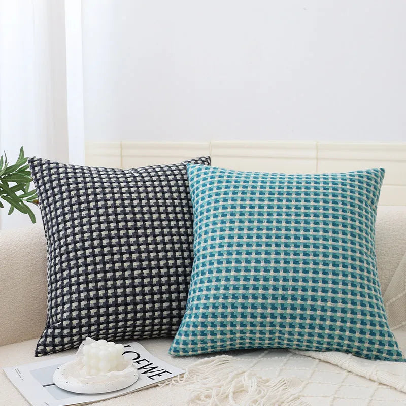 Geometric abstract modern minimalist yarn-dyed TIHUA pillowcase 45x45cm in orange, blue, green, and brown colour options