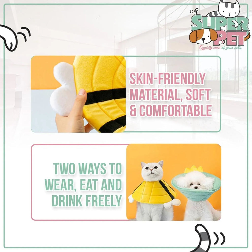 Soft bee design cat cone collar with adjustable Velcro closure for pet protection