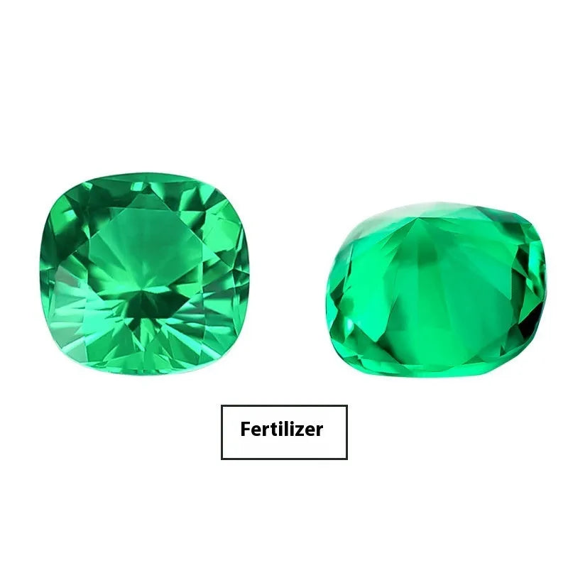 Cultivated emerald gemstone in Columbia green treasure colour showing round and rectangular cuts