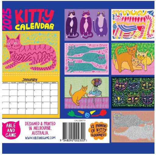 A3 landscape cat themed wall calendar planner for 2024 or 2025 year