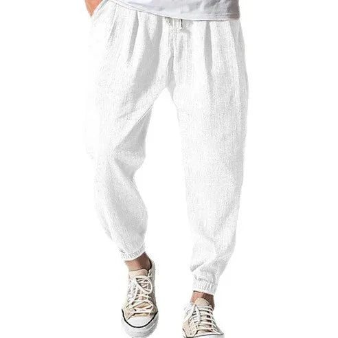 Men's loose-fit cotton trousers with elastic ankle cuffs in multiple colour options