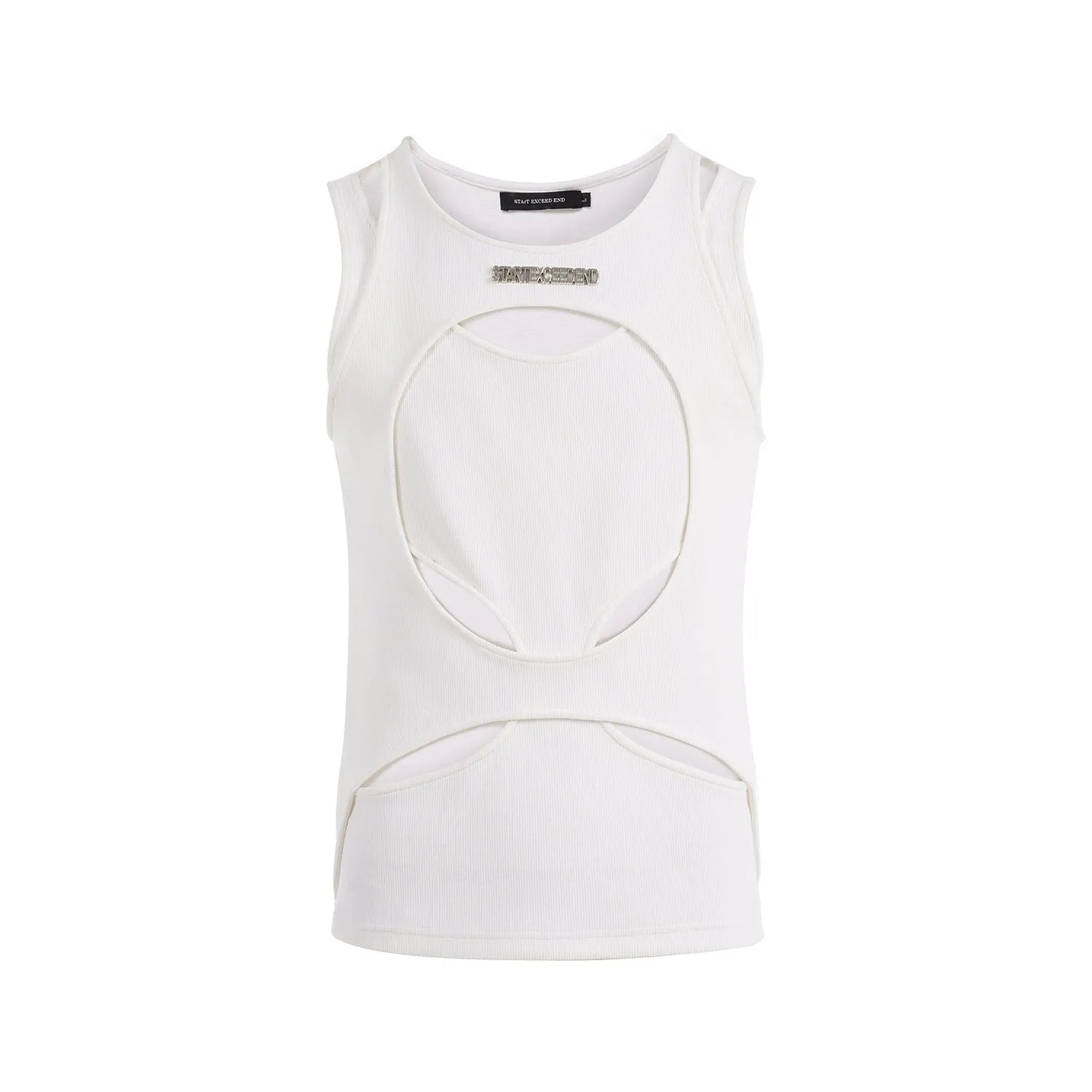Men's sleeveless waistcoat vest in black or white with round neck and hollow thread construction