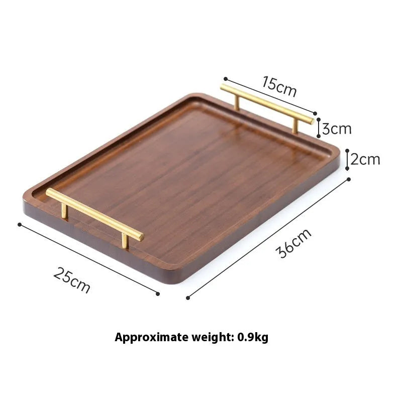 Brown handle bamboo square serving tray for barbecue shops and hospitality use