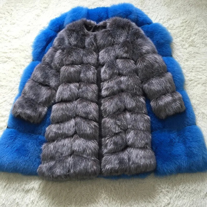 Women's thick artificial fur coat in five colour options with 80cm length and regular sleeves