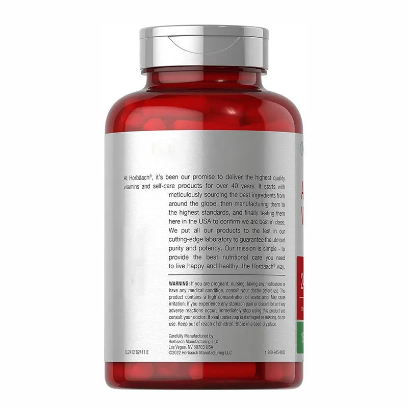 Bottle of 150 apple cider vinegar capsules dietary supplement