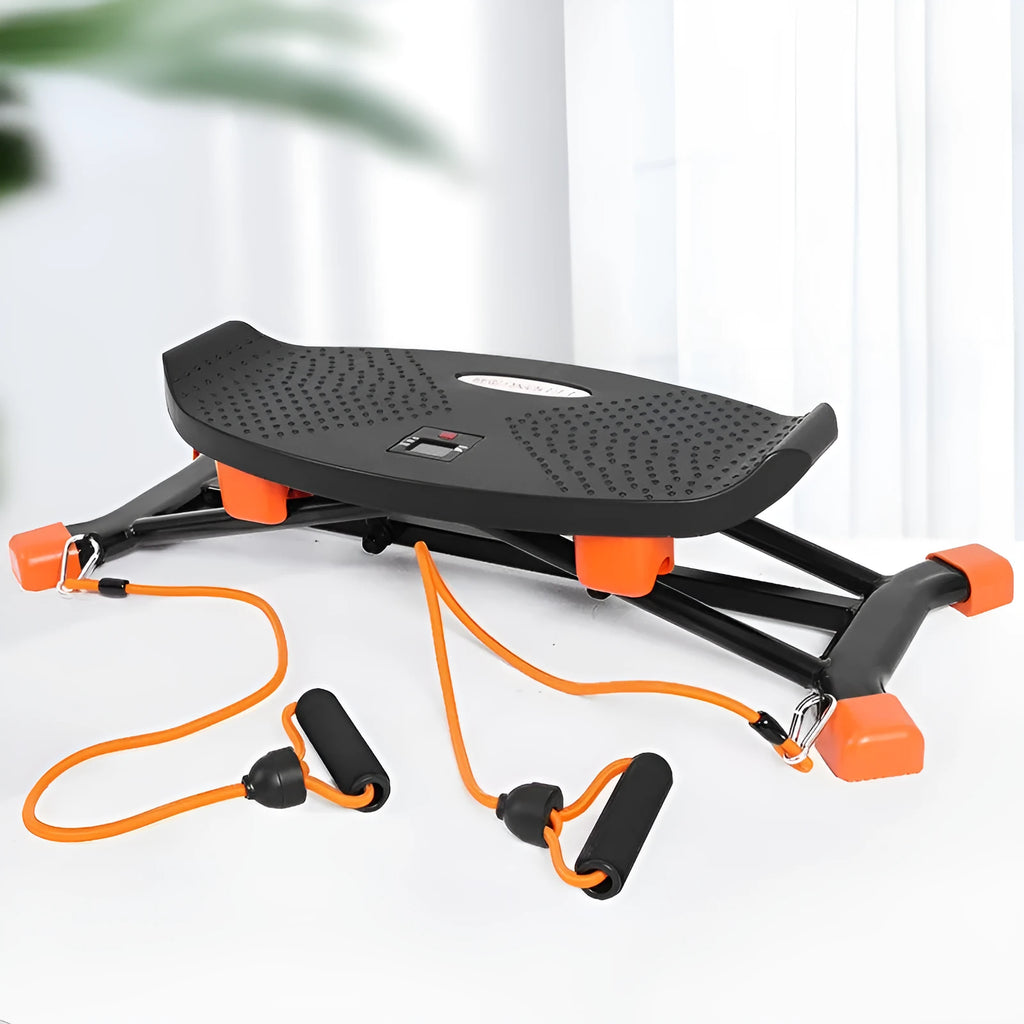 Black mini fitness skiing machine JS101A with elastic hand straps, compact design for home use