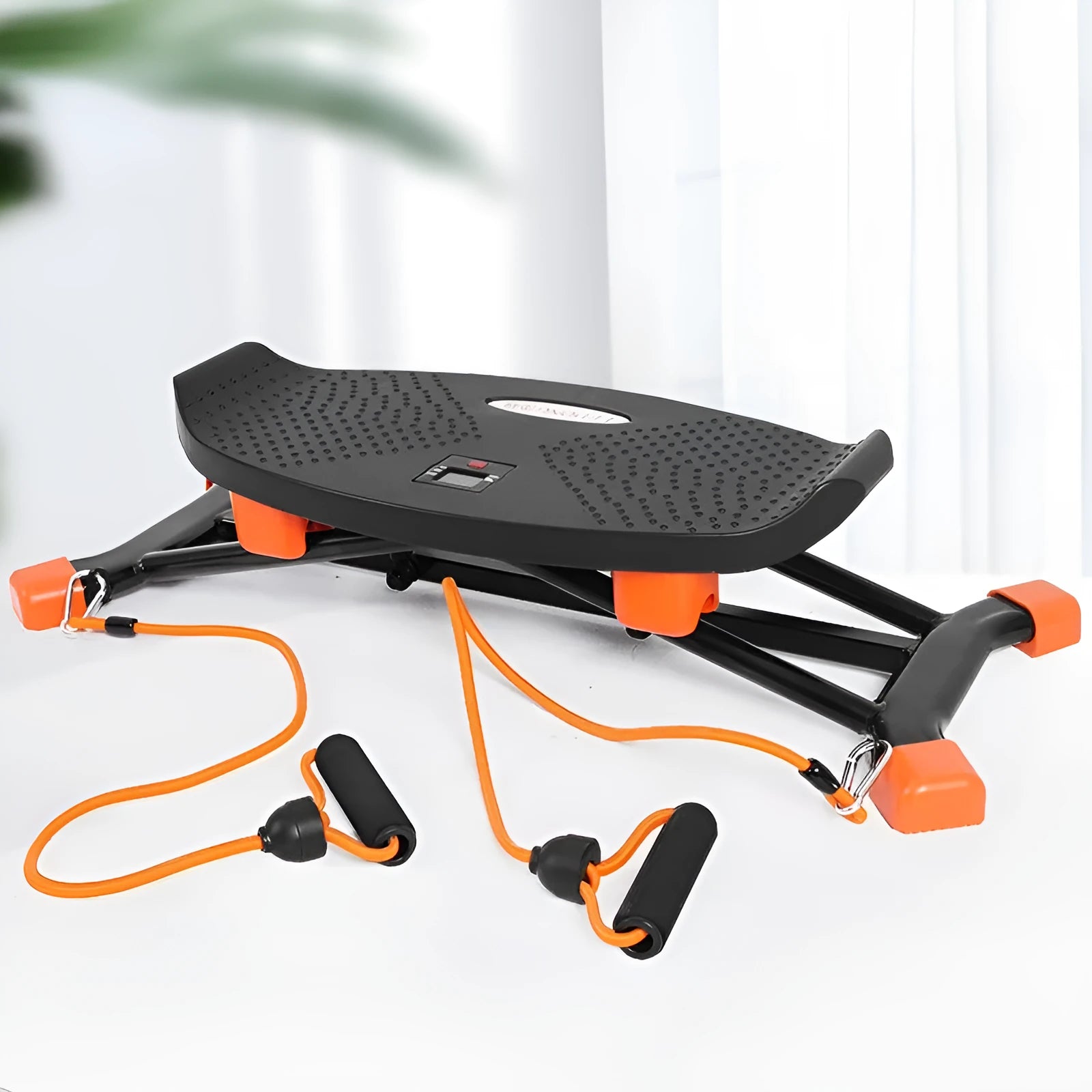 Black mini fitness skiing machine JS101A with elastic hand straps, compact design for home use