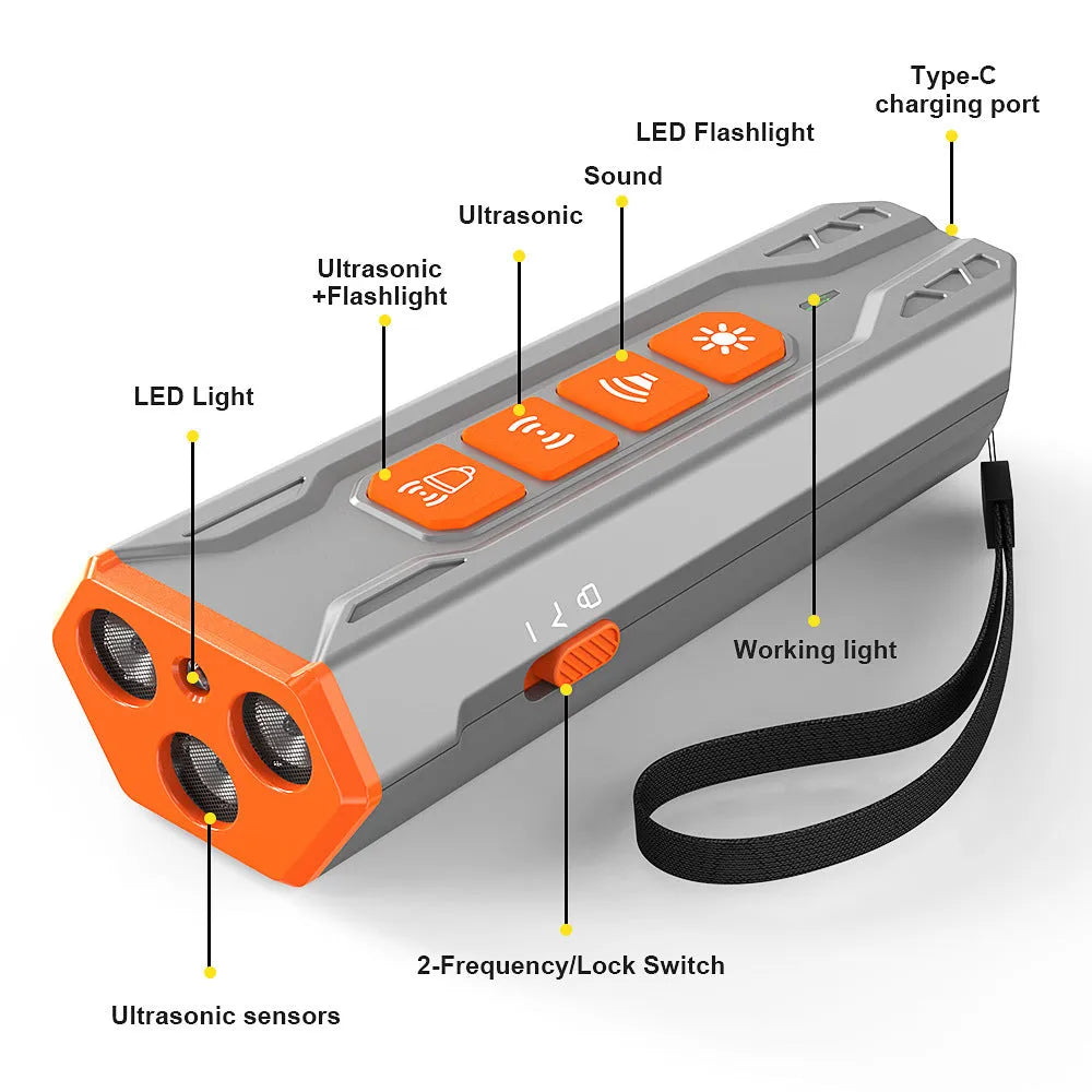 Three head ultrasonic pet trainer remote control in grey orange and black orange colour options