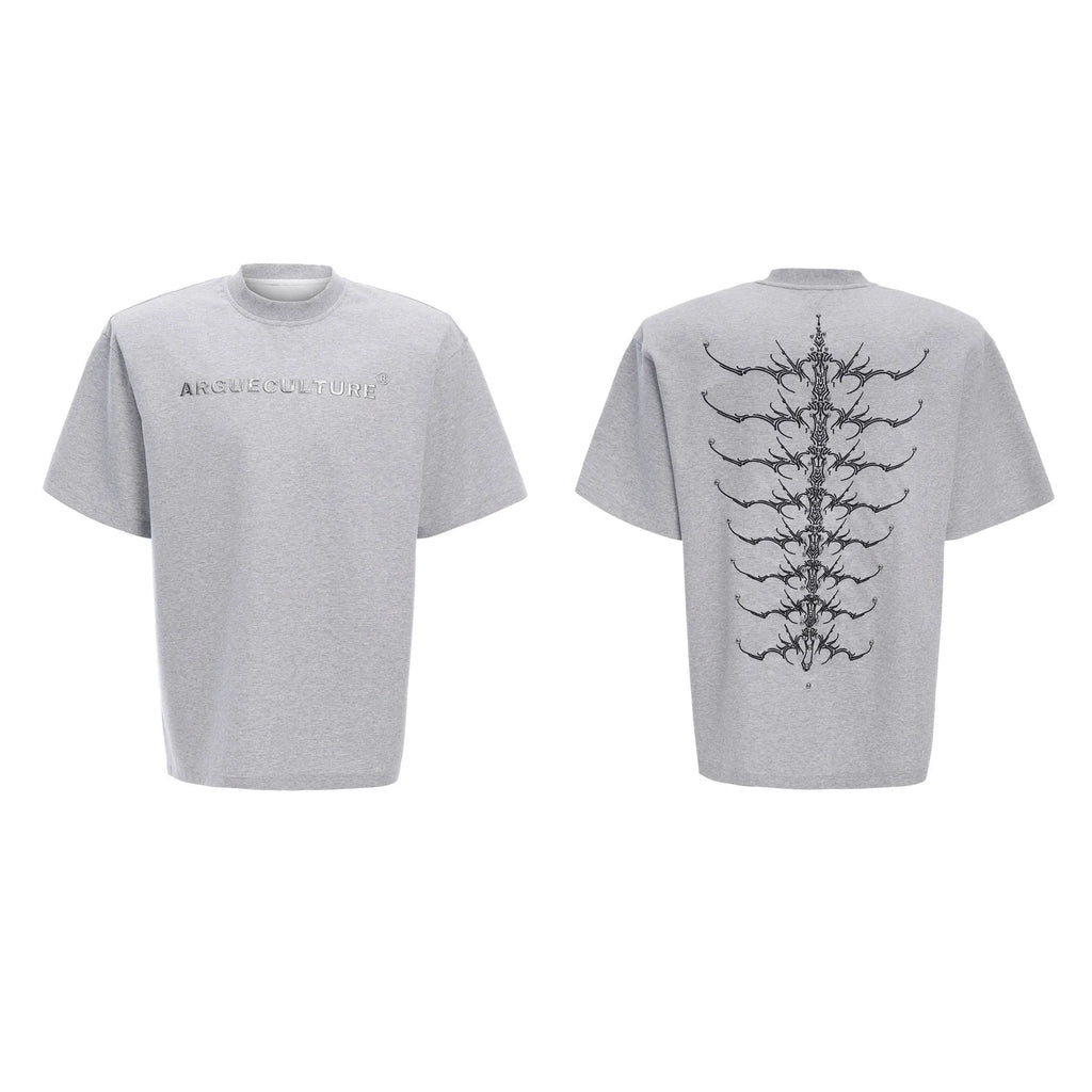 Cool black men's snake pupil backbone embroidered pure cotton short sleeve T-shirt loose fit