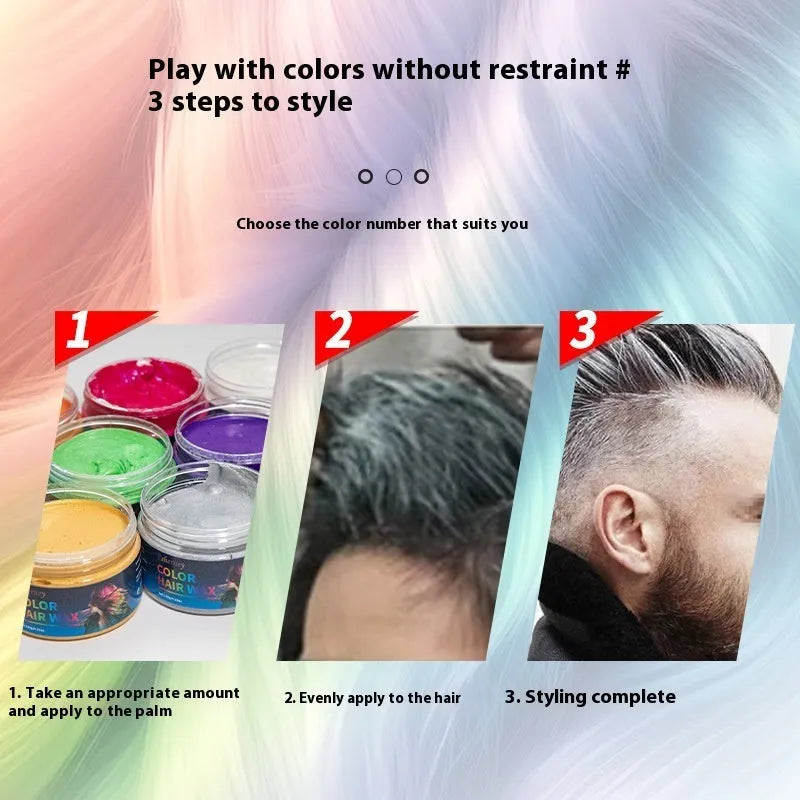 120g hair styling clay in multiple colours including blue, green, purple and rose red