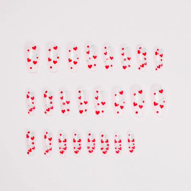French love red diamond and small cherry nail armour stickers 24 piece set with adhesive glue
