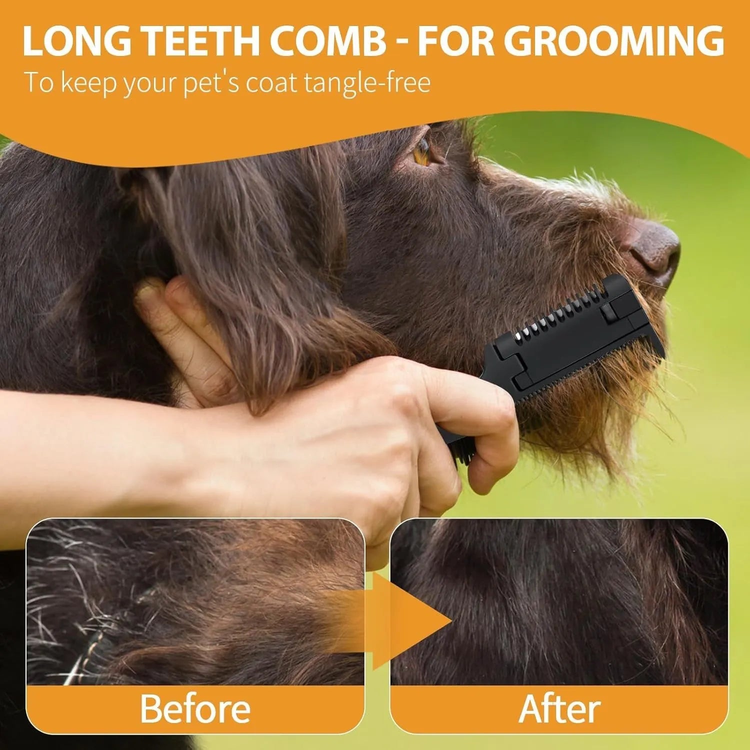 A pet razor comb grooming tool with a plastic handle and metal blade, shown with spare replacement blades.