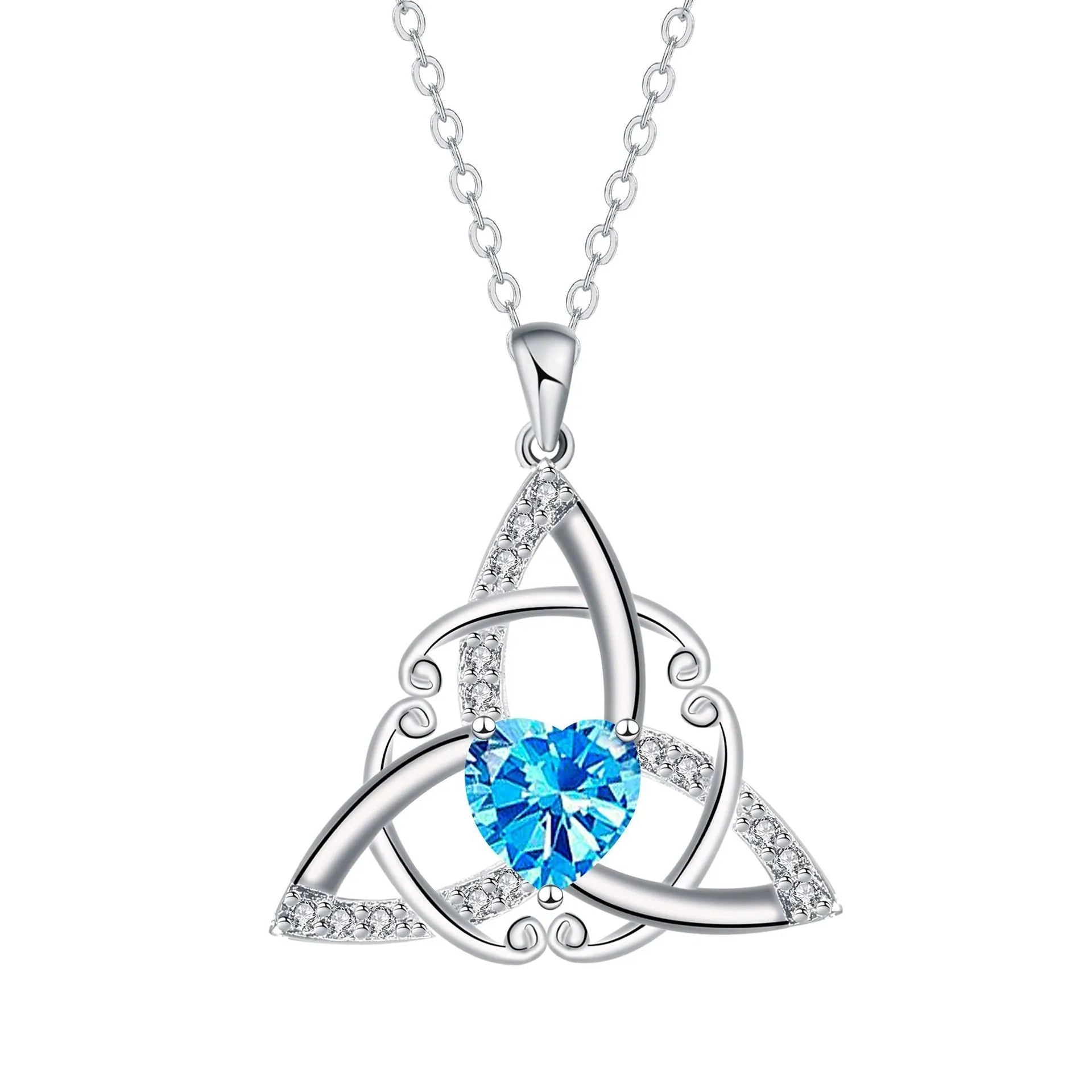 Women's Celtic knot necklace with geometric copper pendant in electroplated finish
