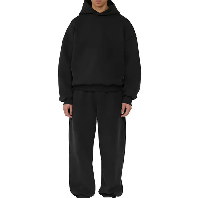 Men's fleece-lined cotton hoodie with wool lining in solid colour