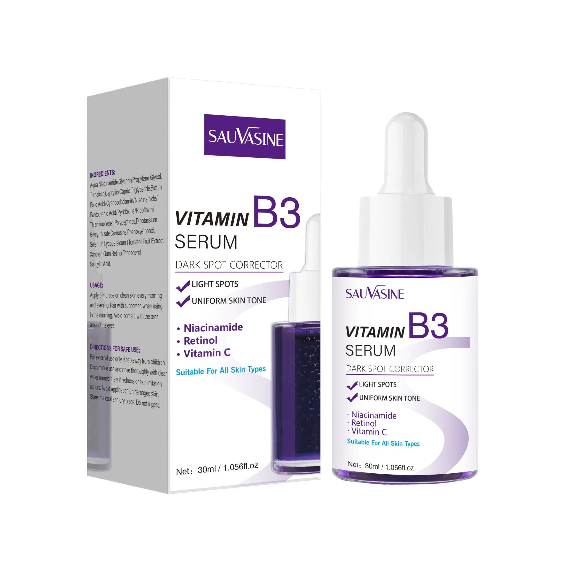 30ml Vitamin B3 facial essence bottle for nourishing moisturising and firming universal skin types