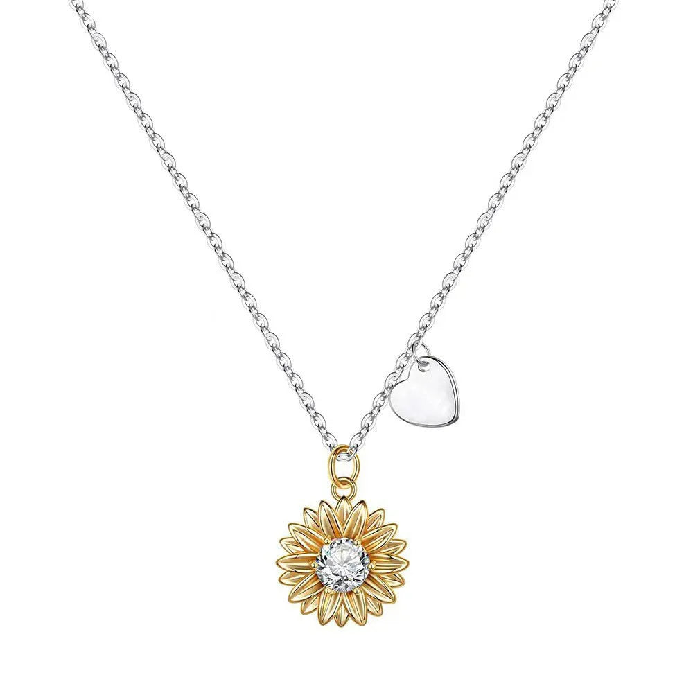 925 silver adjustable sunflower necklace with geometric daisy pendant and cross chain for women