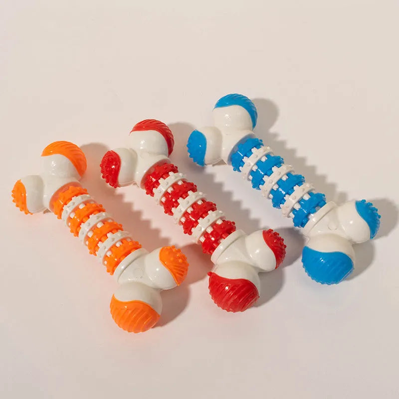 Blue bone-shaped interactive dog toy with treat compartment for small breed teething and chewing