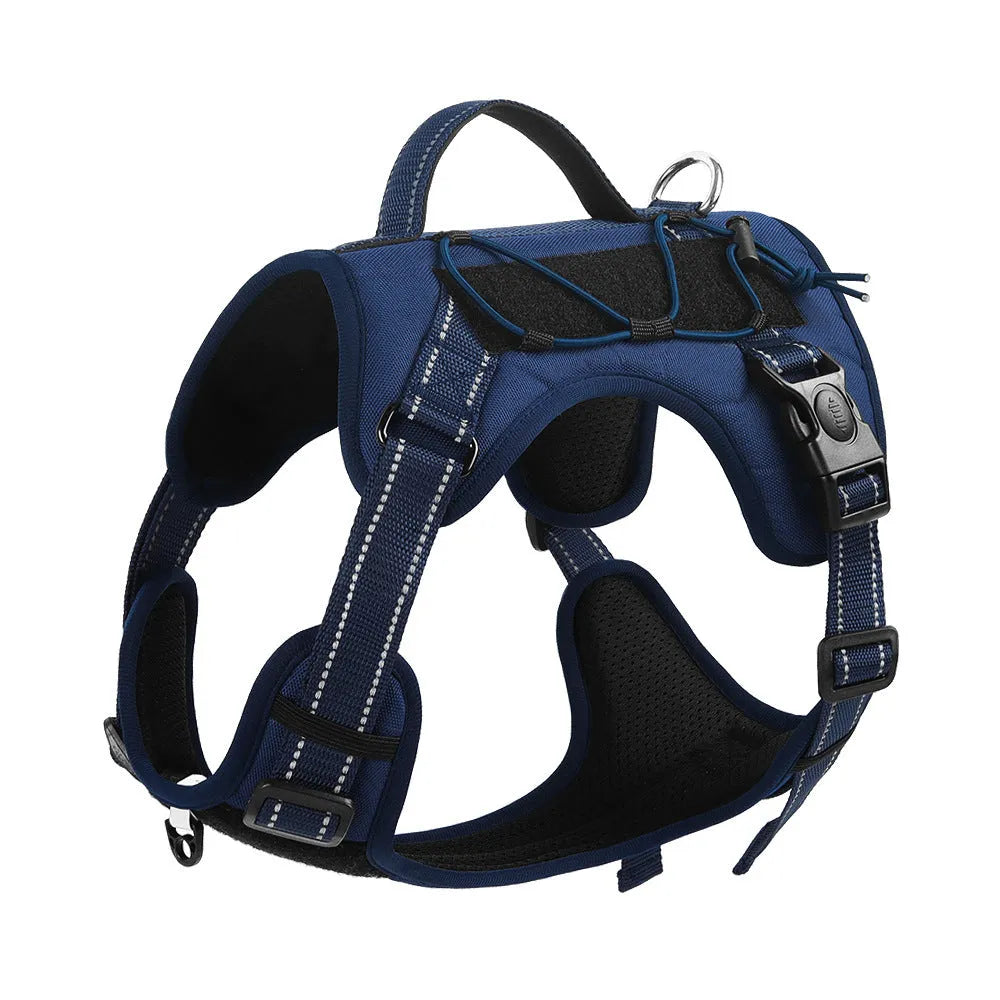 Reflective dog harness with explosion-proof hand-holding rope in orange colour showing vest design and secure grip