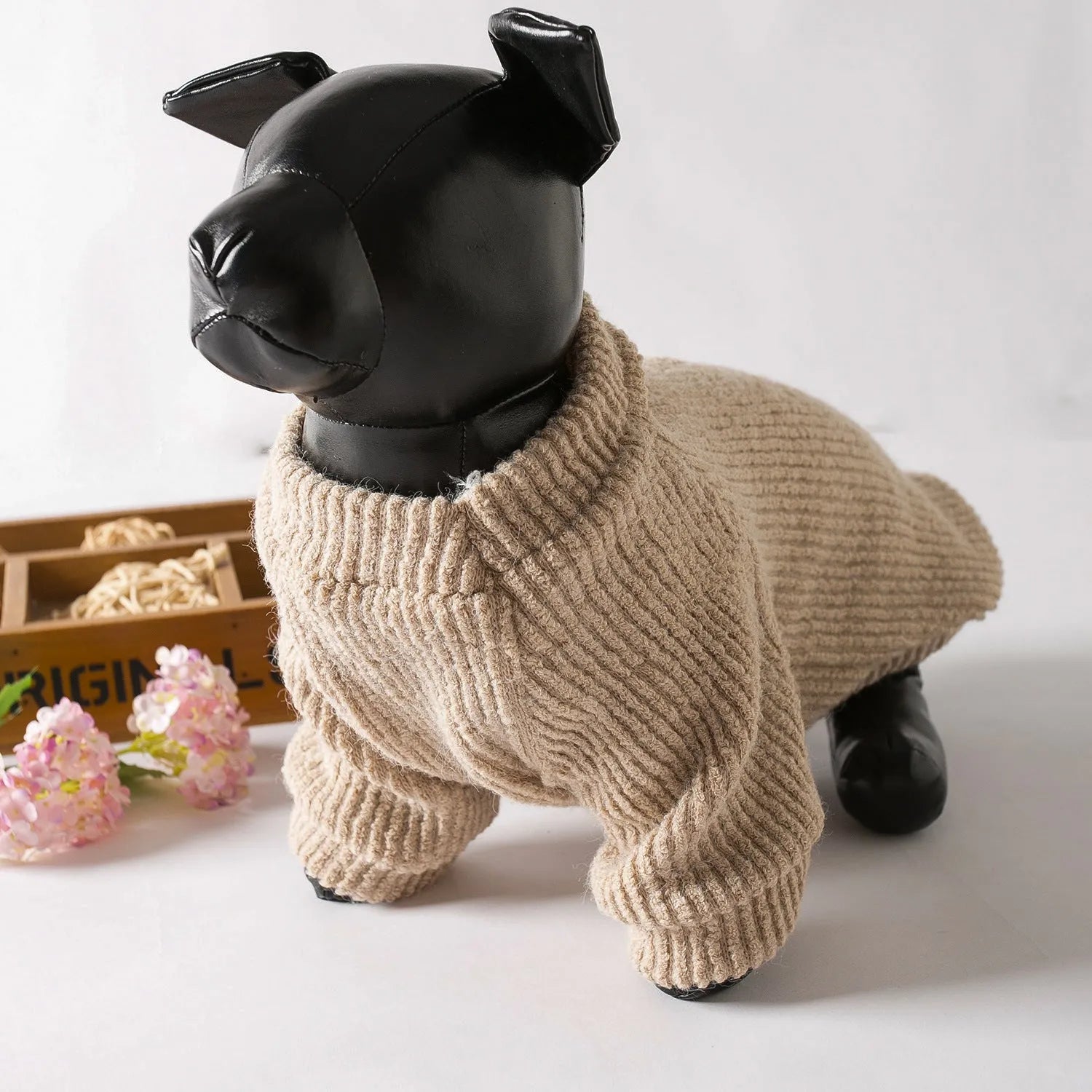 Brown cloth dog sweater pullover for small breeds in five sizes