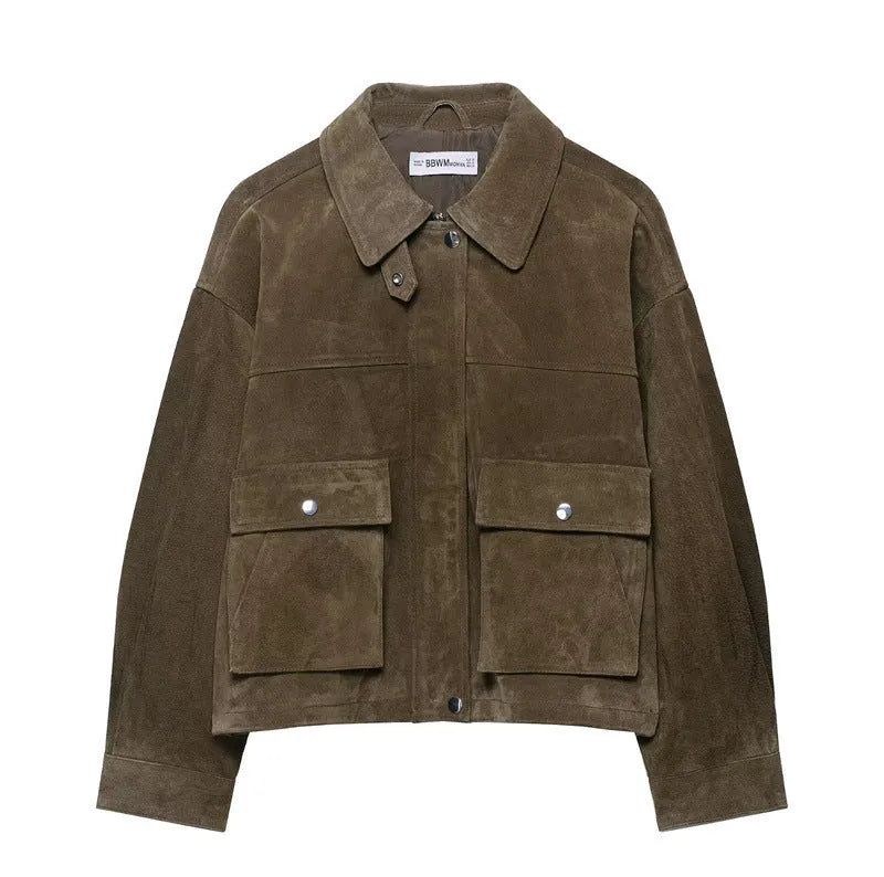 Women's medium thickness PU jacket in Japanese Korean casual style