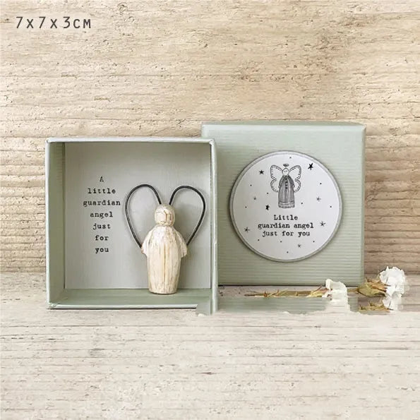 Plastic resin guardian angel ornament in modern cartoon style