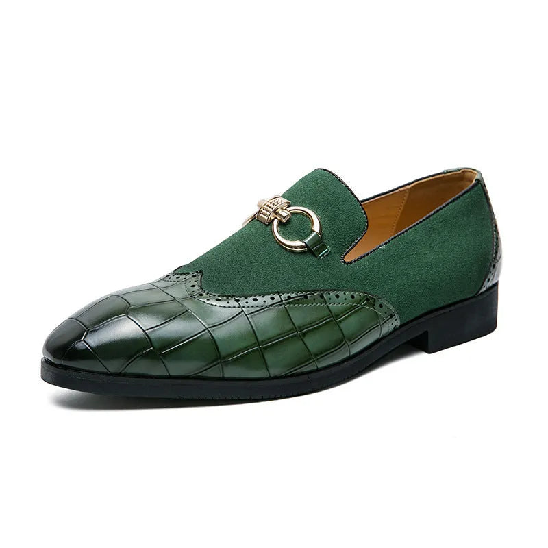 Men's black Korean style leather casual shoes with pointed toe and rubber sole