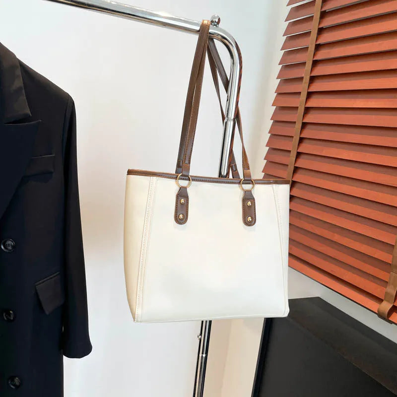 Korean style shoulder underarm bag in structured PU leather with horizontal square design
