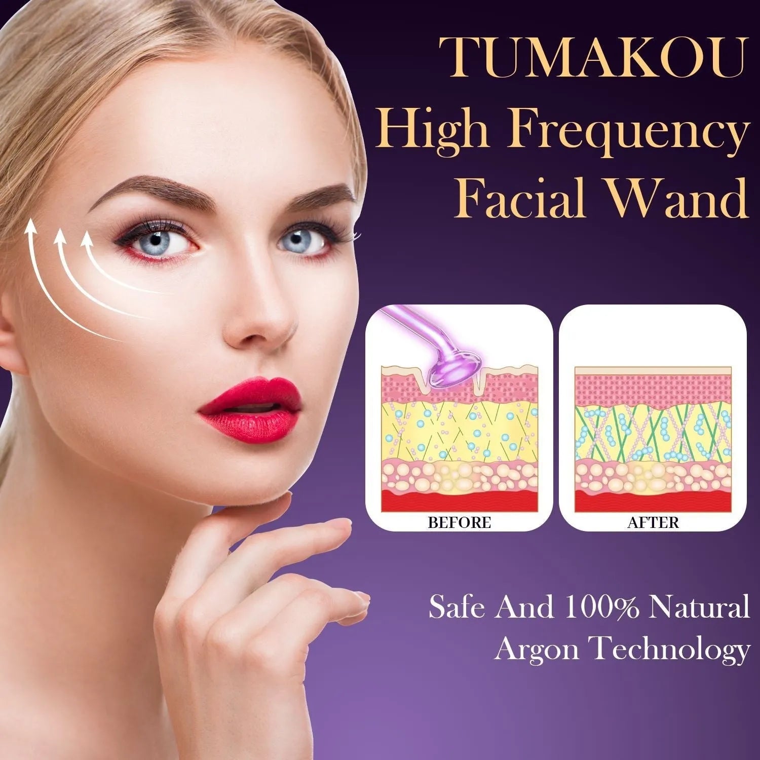 Purple high wave electrotherapy rod commercial beauty instrument with six accessory heads