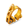 Aluminium mountain bicycle seat post clamp in black, blue, gold, or red colour options