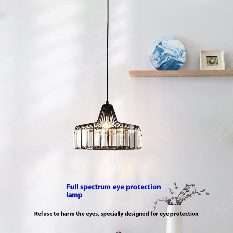 Modern crystal ceiling pendant lamp with LED lighting in gold finish showing crystal decorative elements
