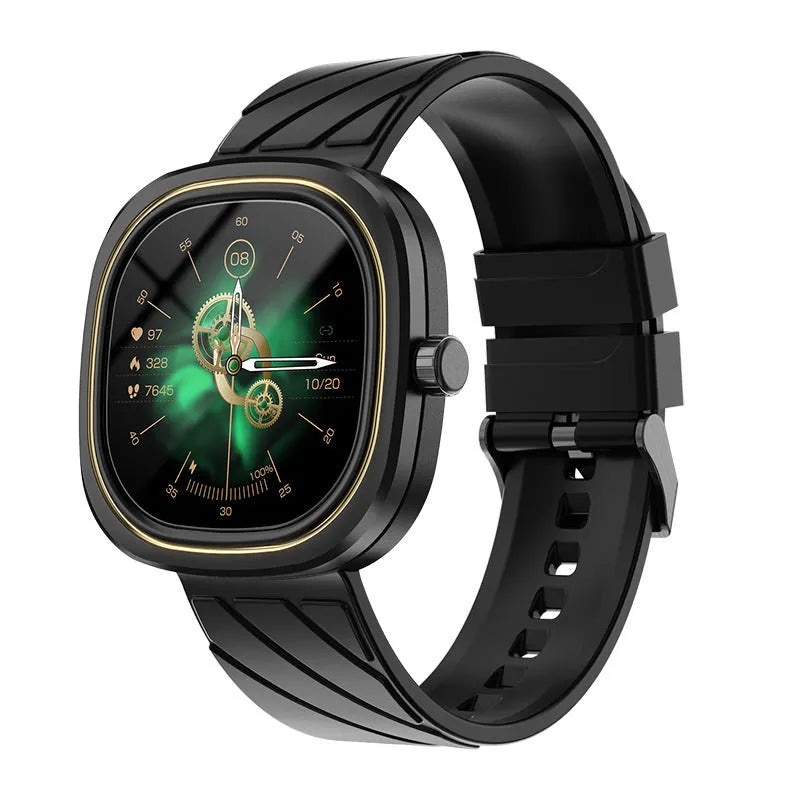Square Bluetooth smart bracelet sports watch with colour touchscreen on black silicone wristband