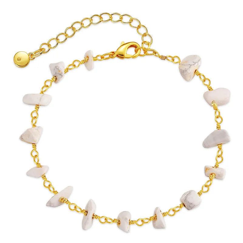 Women's 18K copper bracelet with irregular natural gravel turquoise stones and geometric crystal elements
