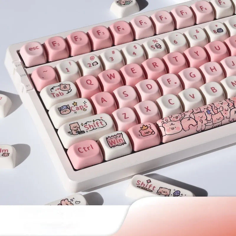 Pink Fragrant Pig PBT keycap with five-sided sublimation printing for mechanical keyboards