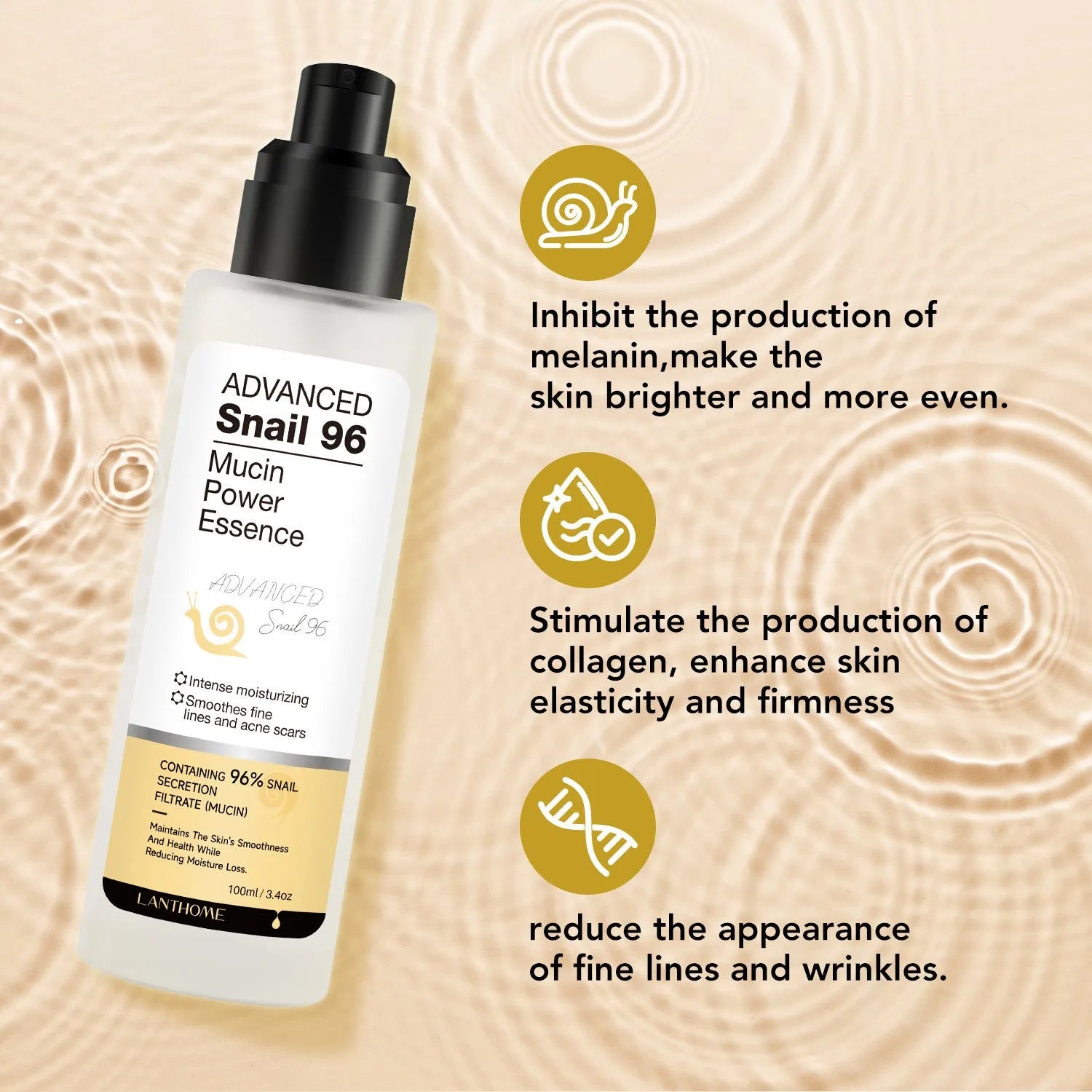 100ml bottle of snail snail serum moisturising facial essence for daily skincare