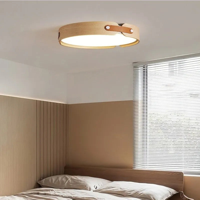 Japanese style walnut bedroom ceiling lamp with wooden shade and PMMA lampshade