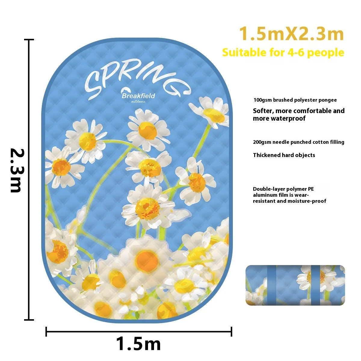 Waterproof ultrasonic thickening picnic mat in Four Seasons Series colour showing brushed fabric texture