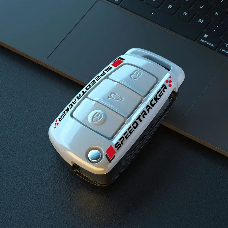 Carbon fibre style car key cover with mirror element in feilin material