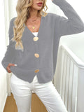 A grey women's long sleeve deer plush sweater coat with princess sleeves in a street hipster style.