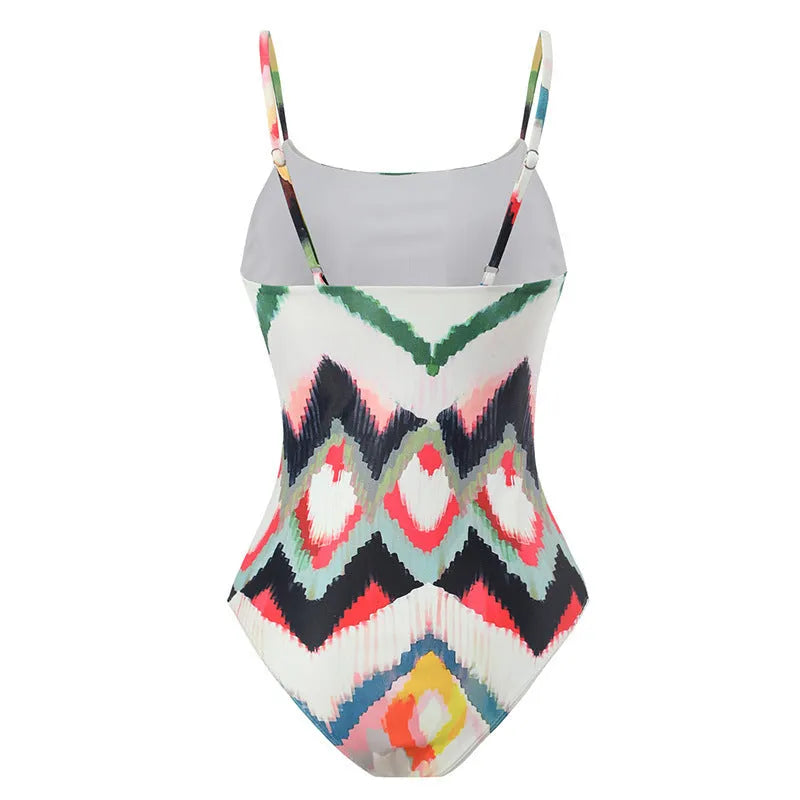 Women's striped two-piece swimsuit with detachable hip skirt in quick-drying polyester fabric