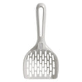 Grey plastic cat litter scoop with a detachable waste-catching base on a white background.