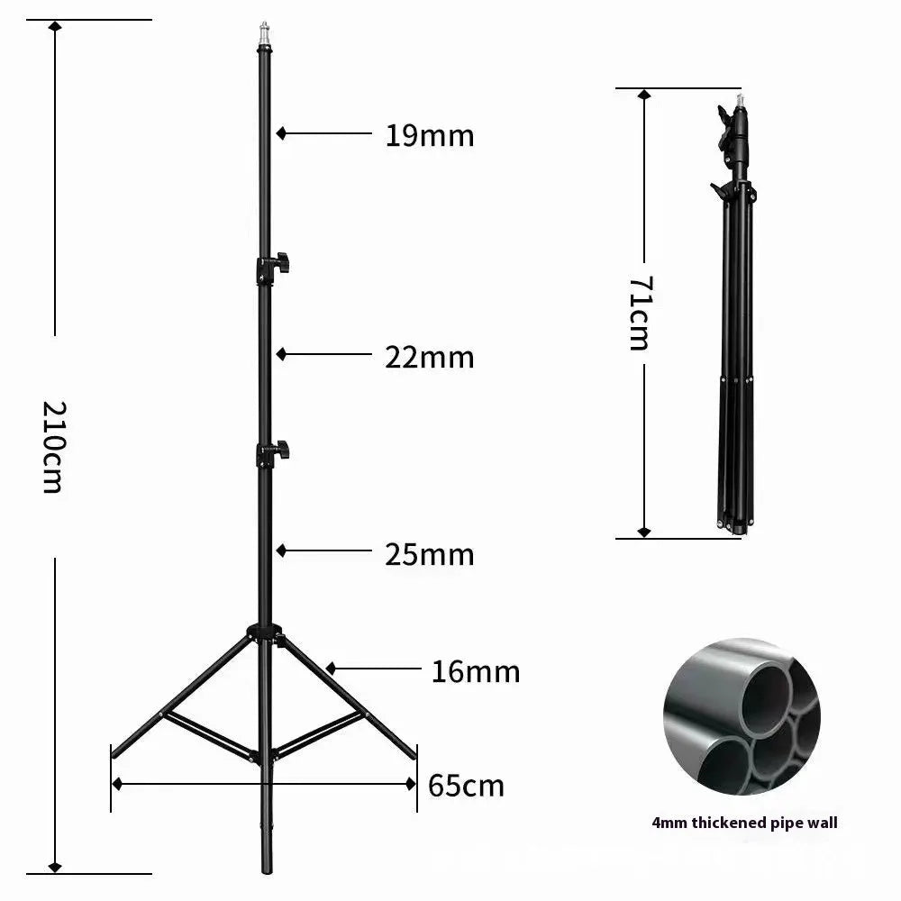 Frosted finish tripod stand with mobile phone holder attached, showing height adjustment mechanism
