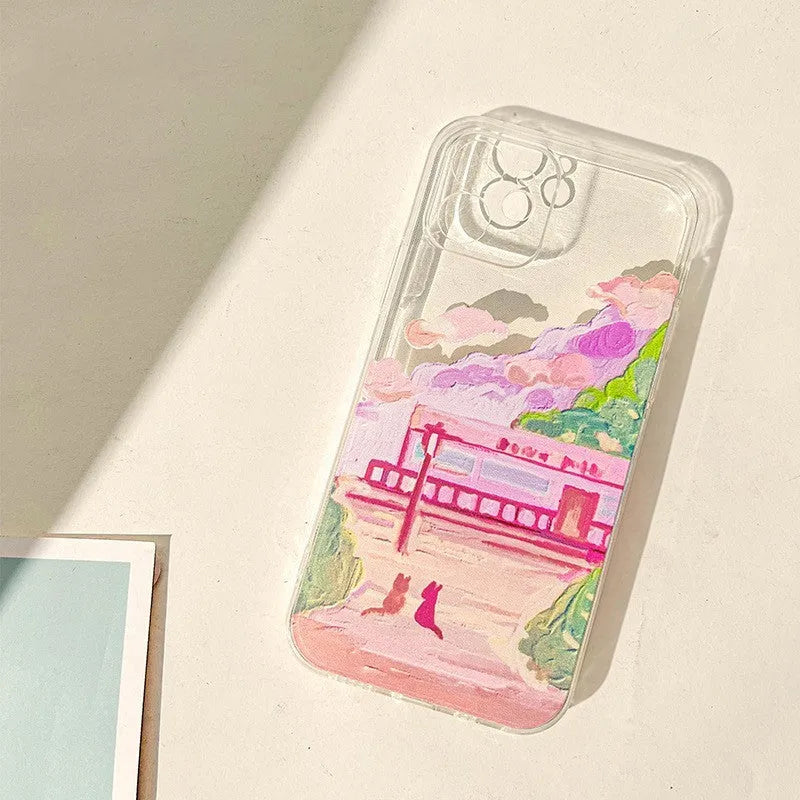 Soft silicone mobile phone case with two cat cartoon design for Apple iPhone protection