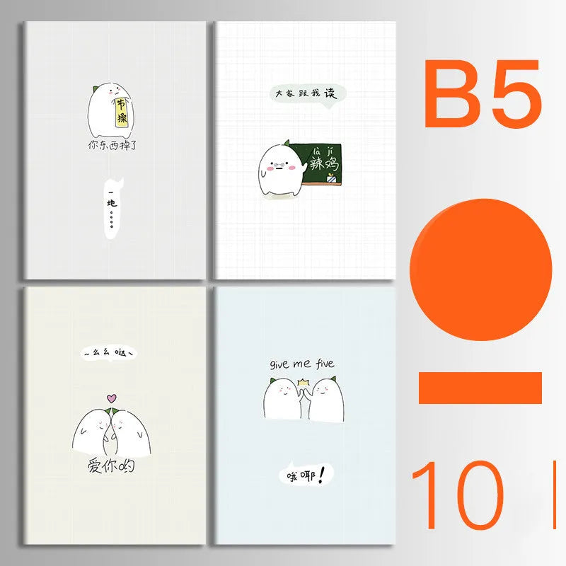 Set of 10 thread-bound softcover notebooks in various designs including kraft paper and printed patterns