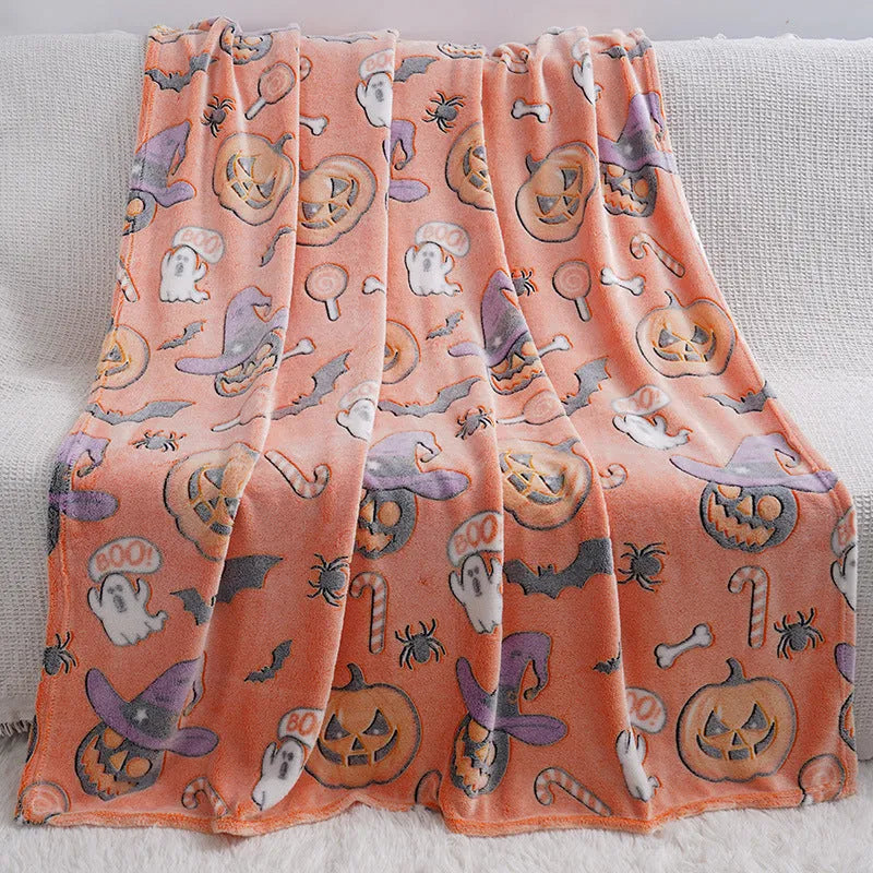Cartoon style flannel child blanket shown covering an air conditioner, available in multiple colours.