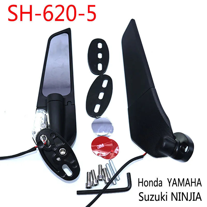 SH-620-5 model aluminium alloy motorcycle spoiler rearview mirror with convex glass and yellow light