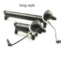 Black dog-shaped touch screen stylus with conductive body shown next to smartphone demonstrating phone holder function