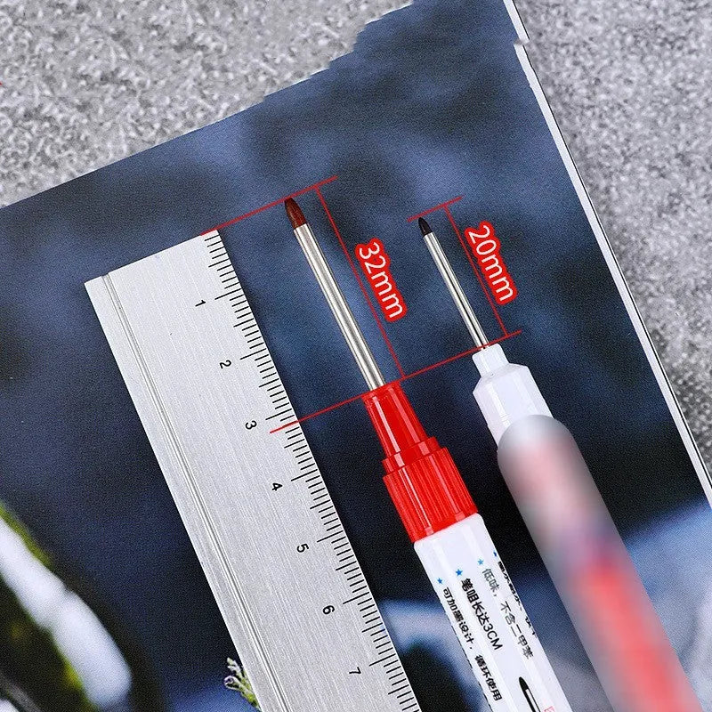 Oil marker pen for woodworking with quick-dry waterproof ink in black, red, blue, and green colours.